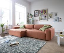 Ecksofa Lazaro 300x160 cm Flachgewebe Orange Ottomane links mit Sitzti...