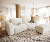 Big-Sofa Lanzo XL 270x130 cm Bouclé Creme-Weiß mit Hocker