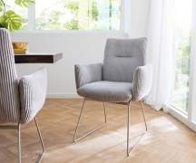 Esszimmerstuhl Jova-Flex mit Armlehnen Cord Silbergrau Kufengestell Ed...