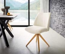 Drehstuhl Elso-Flex Bouclé Weiß Holzgestell kantig Natur 180° drehbar ...