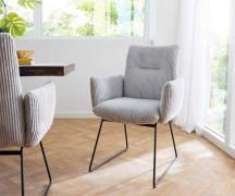 Esszimmerstuhl Jova-Flex mit Armlehnen Cord Silbergrau Kufengestell Sc...