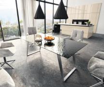 Esstisch Edge 200x100 Reliefglas Rauchschwarz 3D-Design Edelstahl Schr...