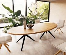 Esstisch Edge Oval 280x130x2,5 Eiche Natur Estelar rund Metall Schwarz...