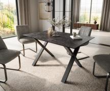 Esstisch Edge 140x90 Keramik Laminam®Nero Greco Anthrazit X-Gestell Me...