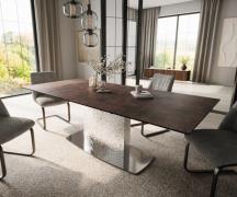 Esstisch Edge 180-220x90 Glas Antique-braun Wave Edelstahl ausziehbar