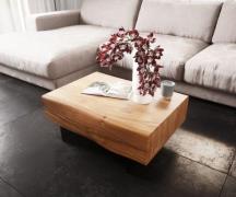 Couchtisch New Live-Edge 80x60 cm Akazie Natur 2 Schubladen Fuß schweb...