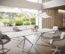 Esstisch Edge 300x100 Keramik Laminam®Statuarietto Weiß Estelar rund M...