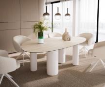 Esstisch Edge Oval 220x120 Keramik Laminam®Travertino Bianco Creme-Wei...