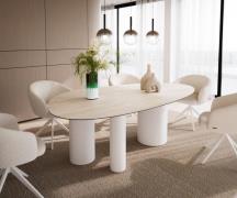 Esstisch Edge Oval 220x120 Keramik Laminam® Travertino Bianco Creme-We...