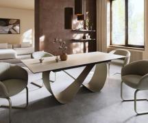 Esstisch Edge 180-220x100 Keramik Laminam® Travertino Bianco Creme-Wei...