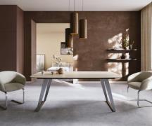 Esstisch Edge Boot 200x100 Keramik Laminam® Travertino Bianco Creme-We...