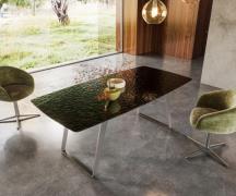 Esstisch Edge Boot 200x100 Reliefglas Rauchschwarz 3D-Design Edelstahl...