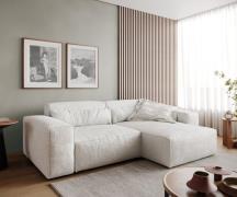 Ecksofa Sirpio 230x150 cm Bouclé Creme-Weiß Recamiere variabel