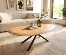 Couchtisch Edge Oval 140x75 cm Eiche Natur Runde Kante Sarity Metall S...