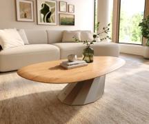 Couchtisch Edge Oval 140x75 cm Eiche Natur Runde Kante Parabi Edelstah...