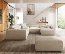 Wohnlandschaft Sirpio 300x200 cm Bouclé Creme-Weiß Recamiere variabel ...