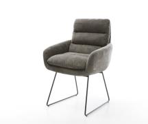 Esszimmerstuhl Abelia-Flex mit Armlehnen Bouclé Soft Schlamm Kufengest...