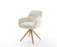 Drehstuhl Pejo-Flex Plüsch Creme-Weiß Holzgestell kantig Natur 180° dr...