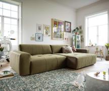 Ecksofa Lazaro 300x160 cm Samt Olive Ottomane rechts mit Sitztiefenver...