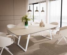 Esstisch Edge Boot 240x120 cm Keramik Travertin Natur Metall Schräg We...