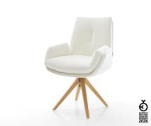 Drehstuhl Clea-Flex Bouclé Soft Beige Holzgestell kantig Natur 180° dr...