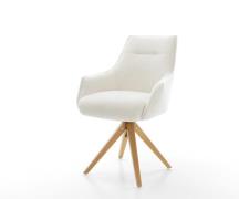 Drehstuhl Alja-Flex mit Armlehnen Bouclé Soft Beige Holzgestell kantig...