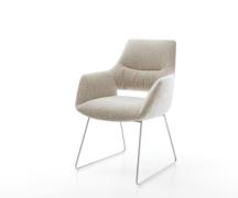 Esszimmerstuhl Yago-Flex mit Armlehnen Webstoff Soft Beige Kufengestel...