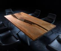 Tischplatte Walnuss Natur 200 cm Epoxid braun Metallic Unikat Nr. 3233...