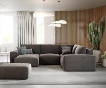 Wohnlandschaft Lanzo 300x210 cm Mikrofaser Khakibraun Recamiere variab...