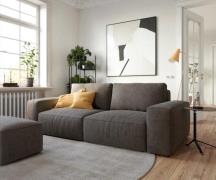Big-Sofa Lanzo 230x95 cm Mikrofaser Khakibraun mit Hocker