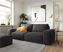 Big-Sofa Lanzo 230x95 cm Mikrofaser Schwarz mit Hocker