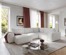 Wohnlandschaft Lanzo 300x210 cm Bouclé Creme-Weiß Recamiere variabel