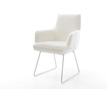 Esszimmerstuhl Heira-Flex mit Armlehnen Bouclé Soft Beige Kufengestell...