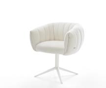 Drehstuhl Jada-Flex Bouclé Soft Beige Fußkreuz Weiß 360° drehbar Wippf...