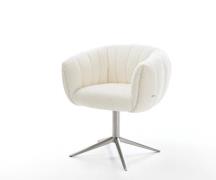 Drehstuhl Jada-Flex Bouclé Weiß Fußkreuz Edelstahl 360° drehbar Wippfu...