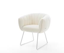 Esszimmerstuhl Jada-Flex Bouclé Weiß Kufengestell Edelstahl Taschenfed...