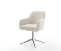 Drehstuhl Greg-Flex Plüsch Creme-Weiß Fußkreuz Edelstahl 360° drehbar ...
