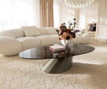 Couchtisch Edge Oval 140x75 cm Keramik Emperador Extra Lucidato Dunkel...