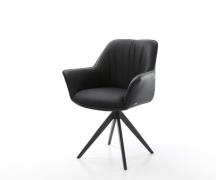 Esszimmerstuhl Keila-Flex mit Armlehnen Echt-Leder Schwarz Kreuzgestel...