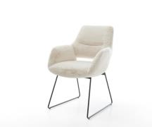 Esszimmerstuhl Yago-Flex mit Armlehnen Plüsch Creme-Weiß Kufengestell ...