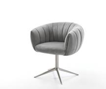 Drehstuhl Jada-Flex Samt Grau Fußkreuz Edelstahl 360° drehbar Wippfunk...