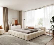 Polsterbettgestell Espazio 180x200 cm Plüsch Creme-Weiß mit Stauraum