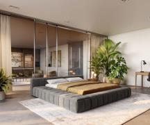 Polsterbettgestell Espazio 180x200 cm Bouclé Soft Schlamm mit Stauraum