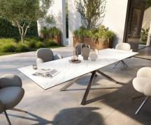 Outdoortisch Edge 300x100 cm Keramik Laminam® Statuarietto Weiß Kreuzg...
