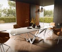 Esstisch Edge 300x100 cm Keramik Onyx Champagne Spider Metall Weiß