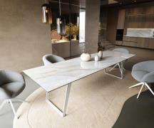 Esstisch Edge 300x100 cm Keramik Onyx Pearl Metall Schräg Weiß