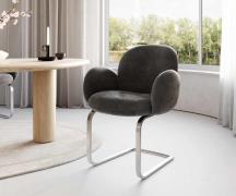 Freischwinger Nube-Flex mit Armlehnen Mikrofaser Anthrazit Vintage Fre...