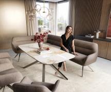 Esszimmerbank Taya-Flex 285x190 cm Strukturstoff Soft Taupe Kreuzgeste...