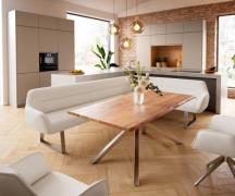 Esszimmerbank Taya-Flex 285x190 cm Bouclé Creme-Weiß Kufengestell kant...