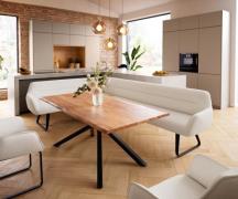 Esszimmerbank Taya-Flex 285x190 cm Bouclé Creme-Weiß Kufengestell flac...